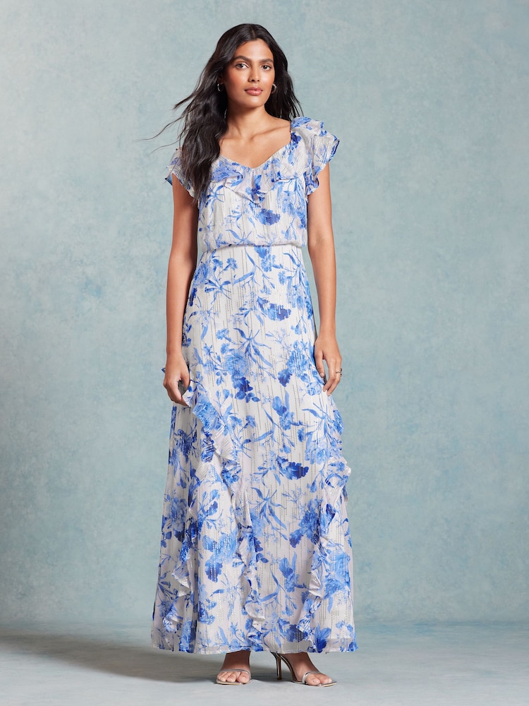 Love & Roses Green Animal Petite Twist Detail V Neck Front Split Midi Dress - Image 1 of 4