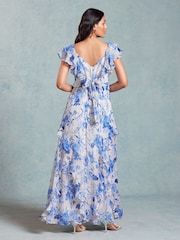 Love & Roses Green Animal Petite Twist Detail V Neck Front Split Midi Dress - Image 3 of 4