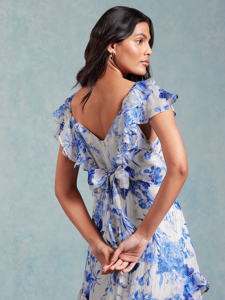 Love & Roses Green Animal Petite Twist Detail V Neck Front Split Midi Dress - Image 4 of 4