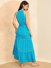Love & Roses Blue Ric Rac Halterneck Midi Dress - Image 3 of 4