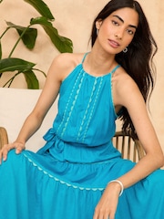 Love & Roses Blue Ric Rac Halterneck Midi Dress - Image 4 of 4