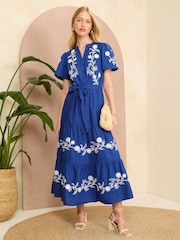 Love & Roses Besticktes, durchgeknöpftes Midikleid mit V-Ausschnitt - Bild 1 von 4