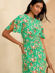 Verde cu flori - Rochie midi încrețită cu mânecă evazată Love & Roses - Image 2 of 4