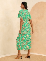 Verde cu flori - Rochie midi încrețită cu mânecă evazată Love & Roses - Image 3 of 4