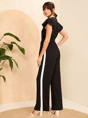 Love & Roses Black White Petite Colourblock Flutter Sleeve Jumpsuit - Image 3 of 4