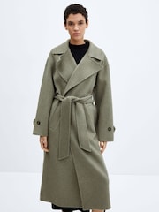 Mango Green Woollen Coat With Belt - Image 1 of 7