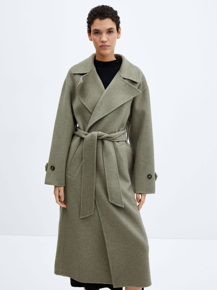 Mango Green Woollen Coat With Belt - Image 1 of 7