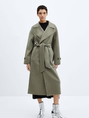 Mango Green Woollen Coat With Belt - Image 2 of 7