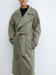 Mango Green Woollen Coat With Belt - Image 4 of 7
