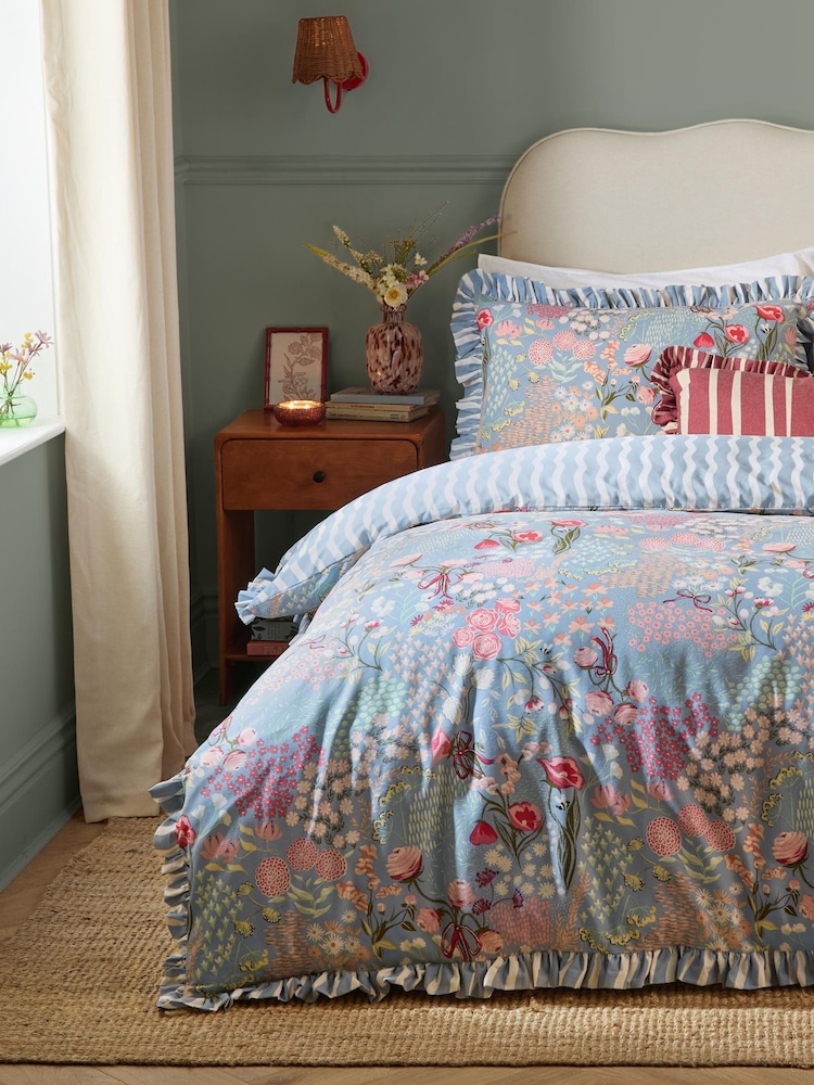 Furn Seaspray Gardenia Ruffle Reversible Duvet Cover and Pillowcase Set - Image 4 of 4 Furn Seaspray Gardenia Ruffle Reversible Duvet Cover and Pillowcase Set - Image 4 of 4