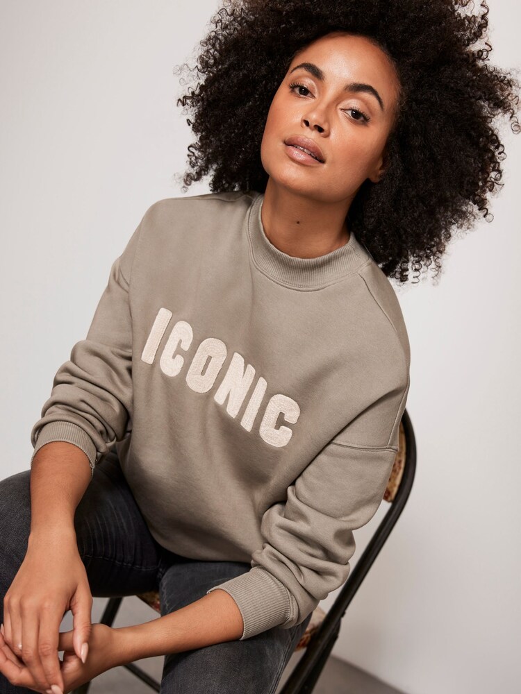 Mint Velvet Green Khaki Iconic Slogan Sweatshirt - Image 1 of 1