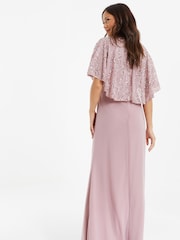 Quiz Pink Sequin Mesh Cap Sleeve Maxi Dress With Wrap Front - Image 2 of 4