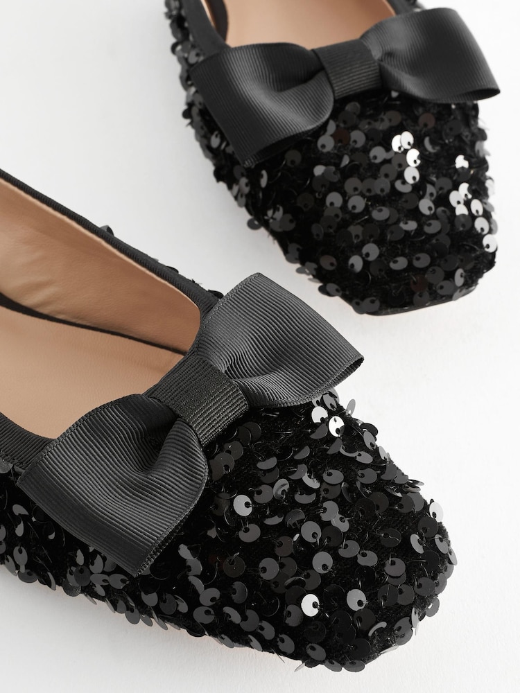 Black Forever Comfort® Sequin Bow Slingback Shoes - Image 10 of 10
