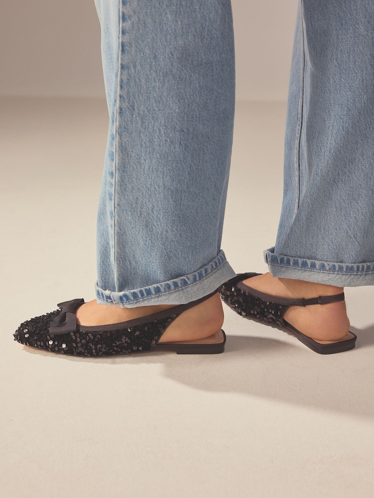 Black Forever Comfort® Sequin Bow Slingback Shoes - Image 2 of 10