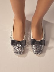 Silver Forever Comfort® Sequin Bow Slingback Shoes - Image 4 of 10
