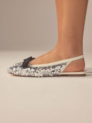 Silver Forever Comfort® Sequin Bow Slingback Shoes - Image 5 of 10