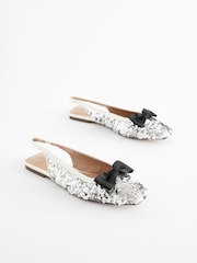 Silver Forever Comfort® Sequin Bow Slingback Shoes - Image 6 of 10