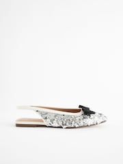 Silver Forever Comfort® Sequin Bow Slingback Shoes - Image 7 of 10