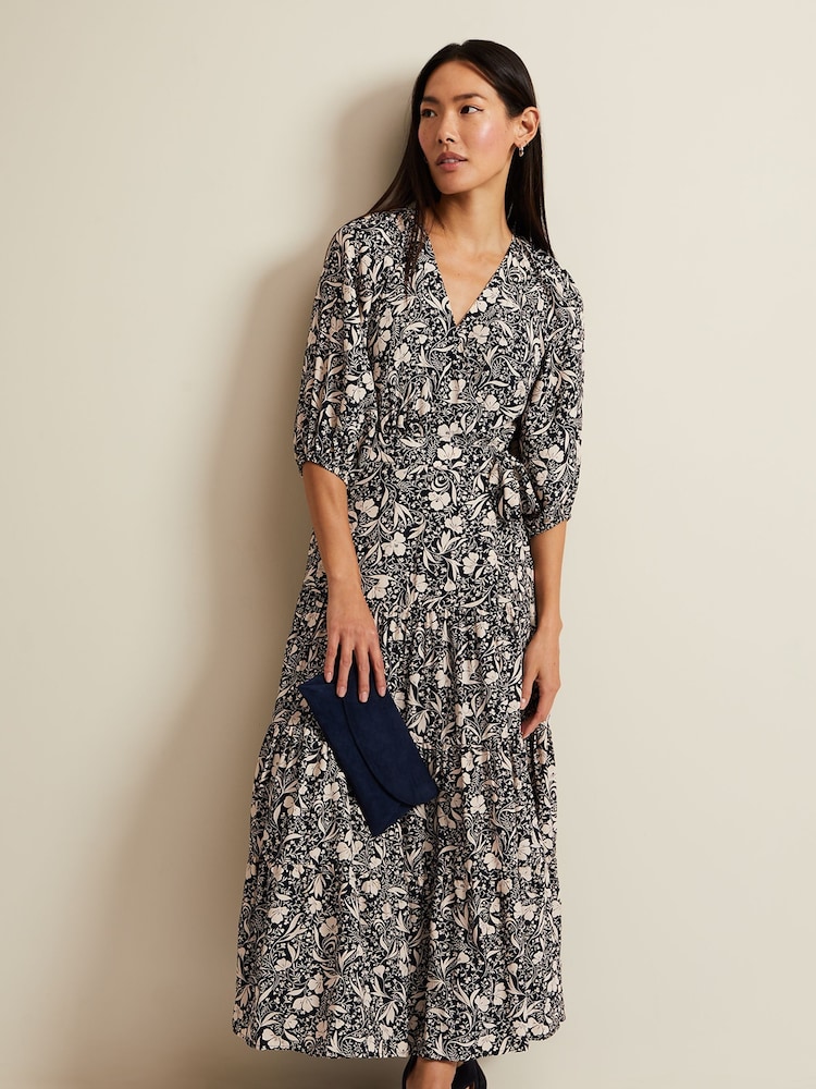 Phase Eight Black Floral Kezia Wrap Midi Dress - Image 1 of 6