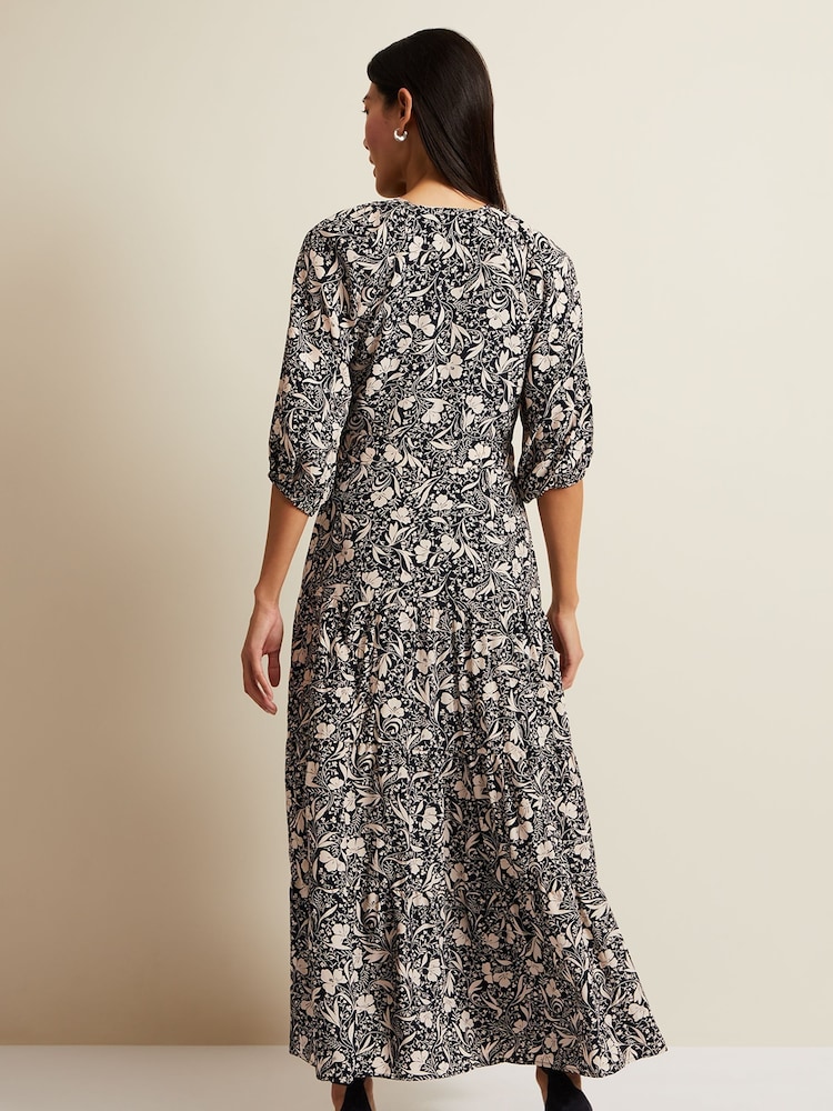 Phase Eight Black Floral Kezia Wrap Midi Dress - Image 2 of 6
