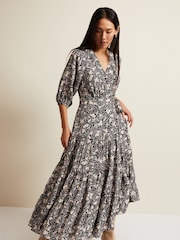 Phase Eight Black Floral Kezia Wrap Midi Dress - Image 3 of 6