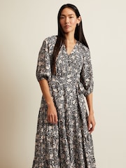 Phase Eight Black Floral Kezia Wrap Midi Dress - Image 4 of 6