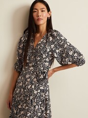 Phase Eight Black Floral Kezia Wrap Midi Dress - Image 5 of 6