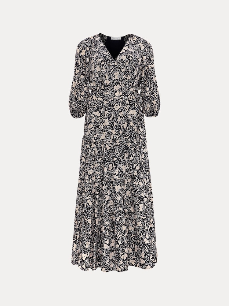 Phase Eight Black Floral Kezia Wrap Midi Dress - Image 6 of 6