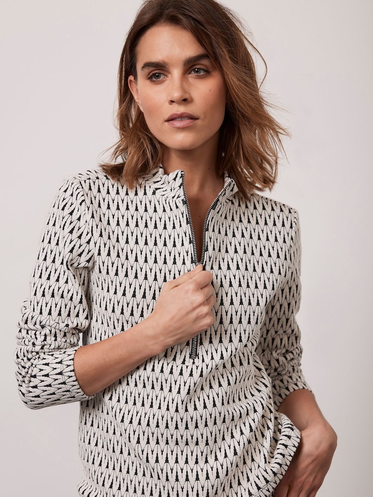 Mint Velvet White Jacquard Zip Top - Image 1 of 3