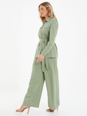 Quiz Green High Waist Wide Leg Trousers - Image 3 of 4