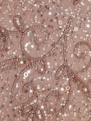 Quiz Rose Gold Sequin Mesh Long Flute Sleeve Maxi Dress - Image 4 of 4