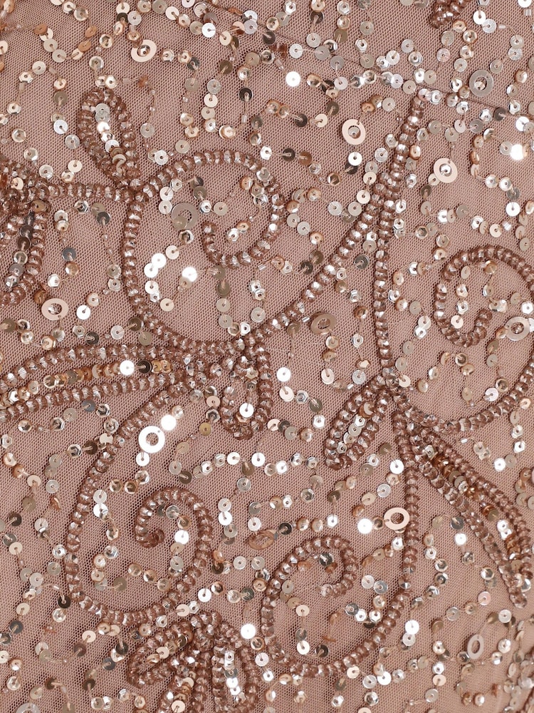 Quiz Rose Gold Sequin Mesh Long Flute Sleeve Maxi Dress - Image 4 of 4
