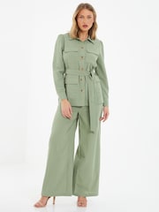 Quiz Green Tie Waist Utility Jacket - Image 2 of 5