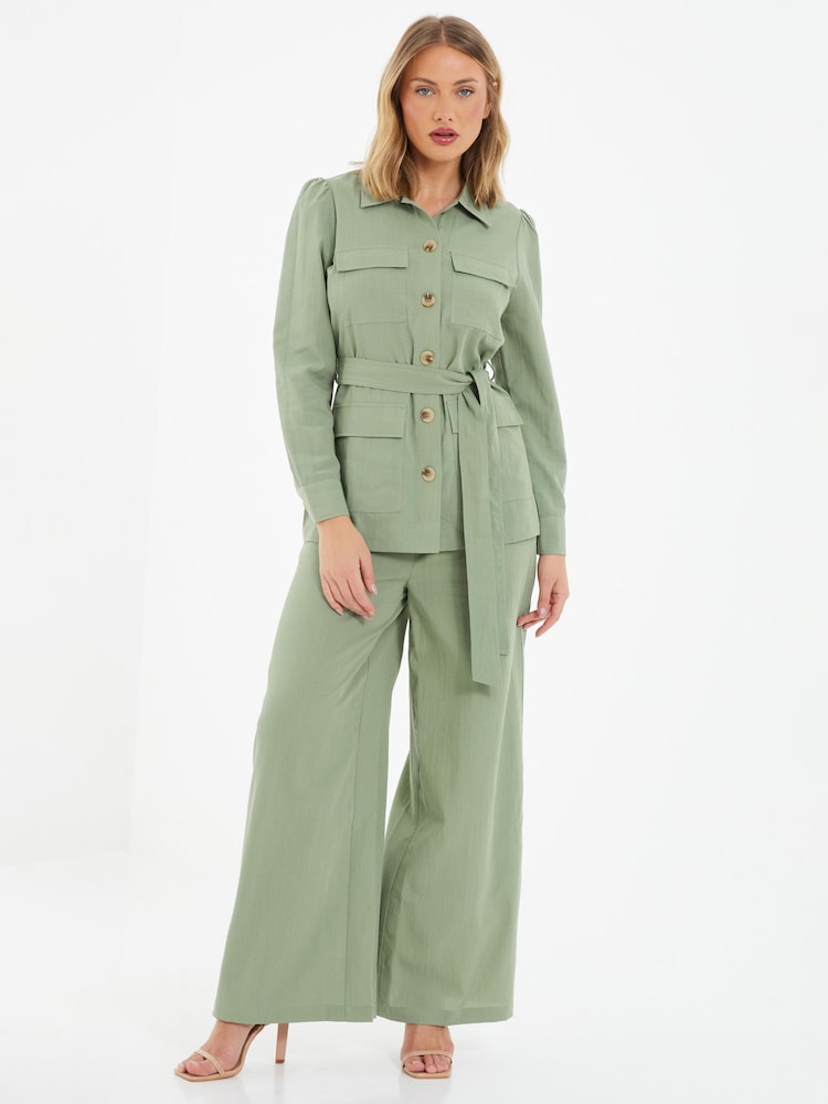 Quiz Green Tie Waist Utility Jacket - Image 2 of 5
