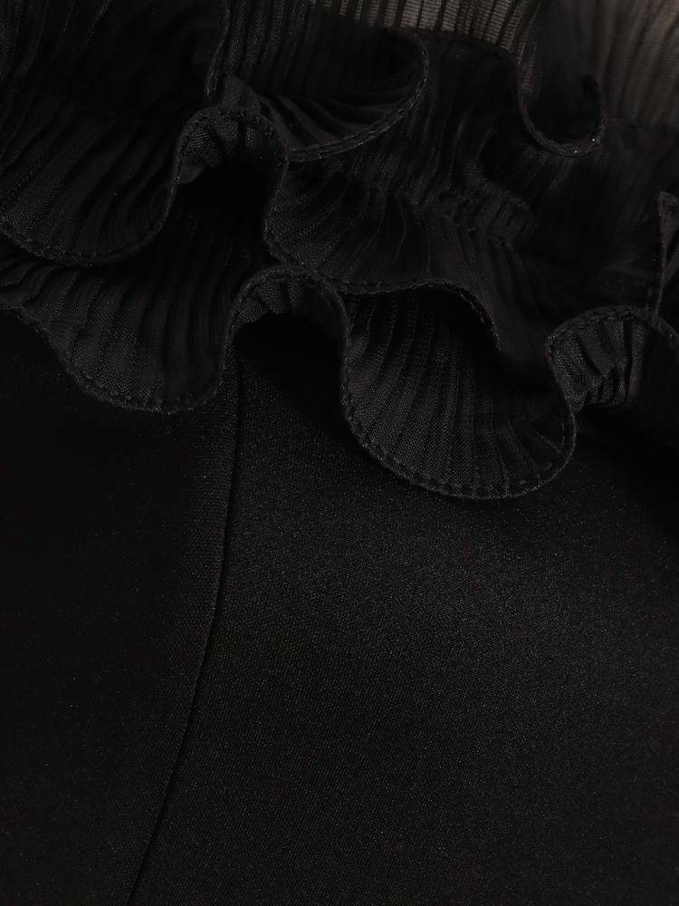 Quiz Black Scuba Foam Bardot Midi Skater Dress With Organza Trim Detail - Image 5 of 5