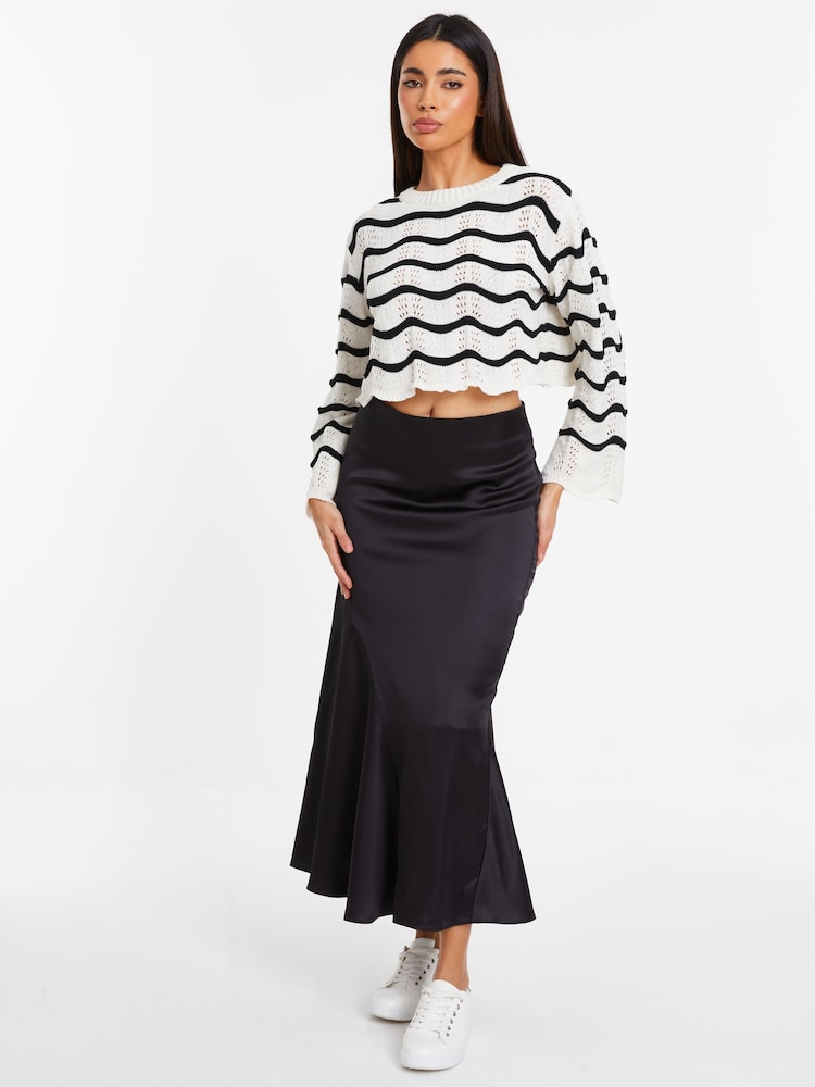 Quiz Black Satin Midaxi Skirt - Image 1 of 6