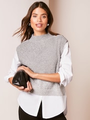 Lipsy Grey 2 in 1 Knitted Shirt Jumper - Image 4 of 4