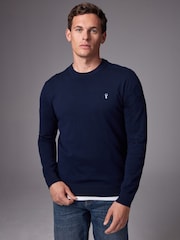 Navy Blue Stag Logo Regular Fit Cotton Rich Crew Jumper - Image 1 of 7