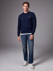 Navy Blue Stag Logo Regular Fit Cotton Rich Crew Jumper - Image 2 of 7