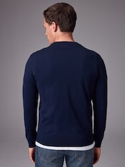 Navy Blue Stag Logo Regular Fit Cotton Rich Crew Jumper - Image 3 of 7