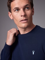 Navy Blue Stag Logo Regular Fit Cotton Rich Crew Jumper - Image 5 of 7