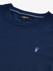 Navy Blue Stag Logo Regular Fit Cotton Rich Crew Jumper - Image 7 of 7