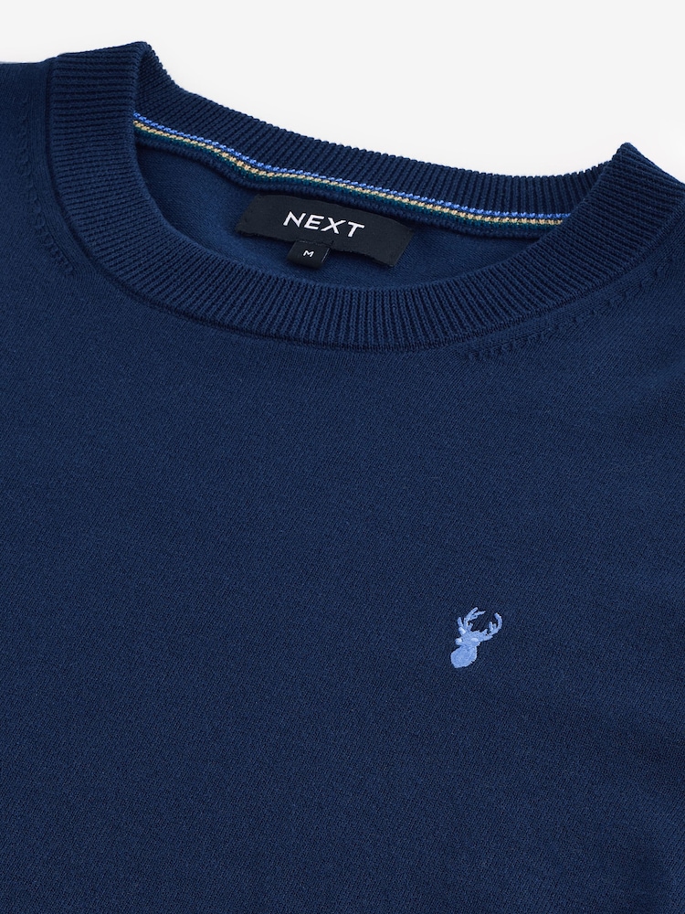 Navy Blue Stag Logo Regular Fit Cotton Rich Crew Jumper - Image 7 of 7