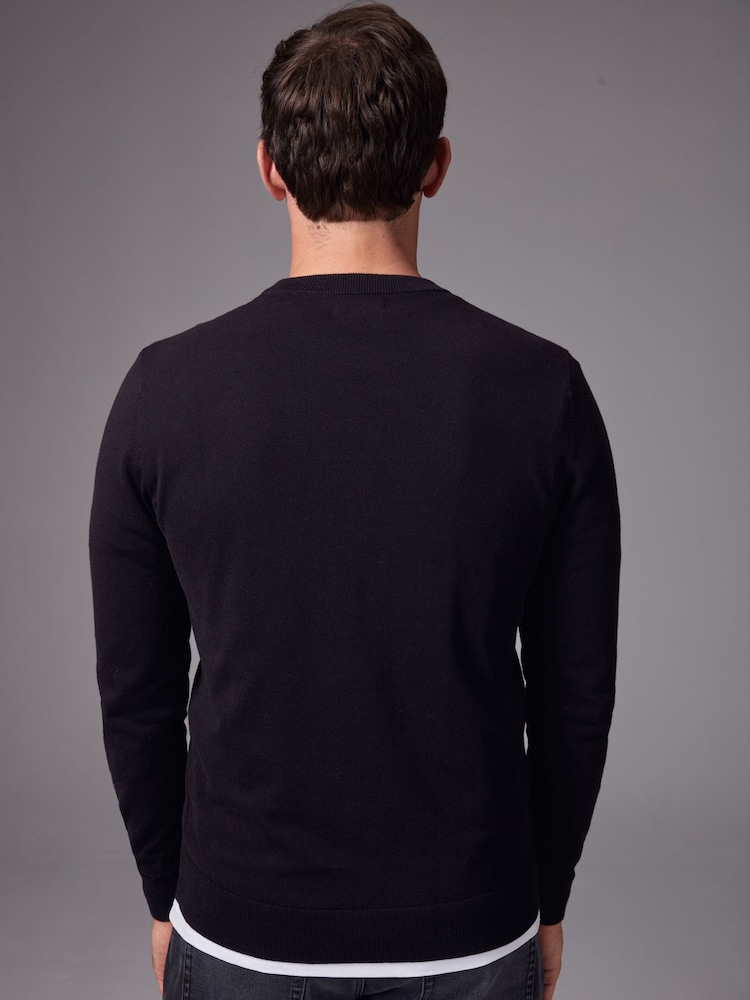 Noir - Coupe classique Cotton Rich Col rond Pull - Image 3 of 7