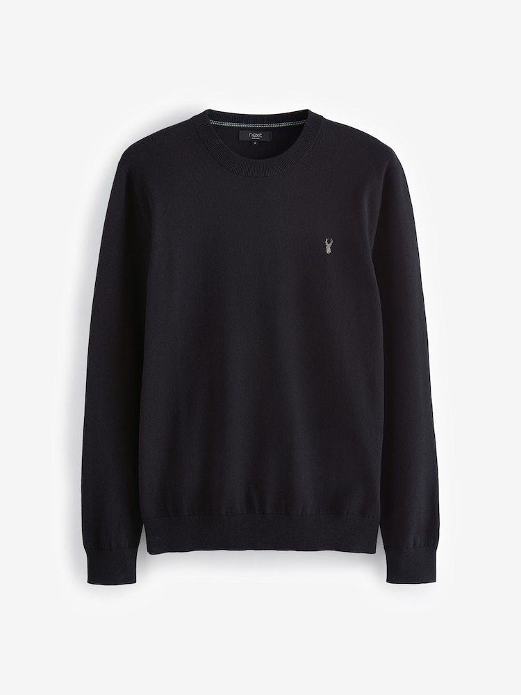Noir - Coupe classique Cotton Rich Col rond Pull - Image 6 of 7