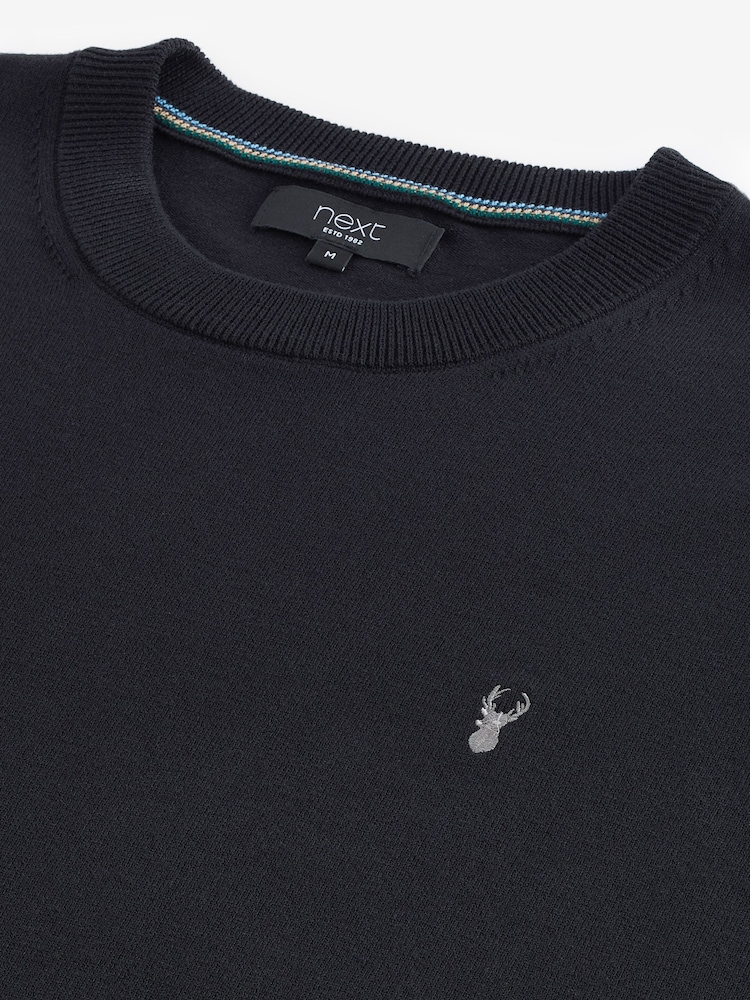 Black Stag Logo Regular Fit Cotton Rich Crew Jumper - Image 7 of 7