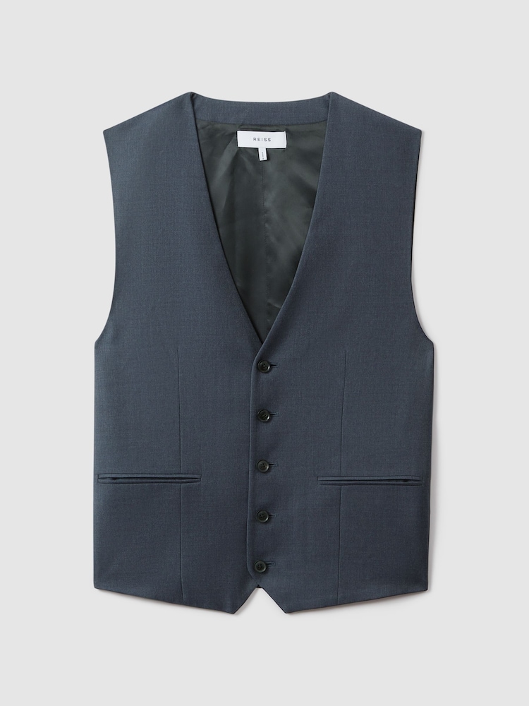 Reiss Airforce Blue Humble Slim Fit Single Breasted Wool Waistcoat - Image 2 of 6