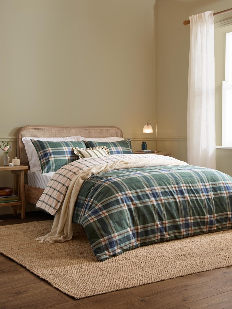 Wylder Nature Forest Navy Brushed Cotton Braemar Check Reversible Duvet Set - Image 1 of 3