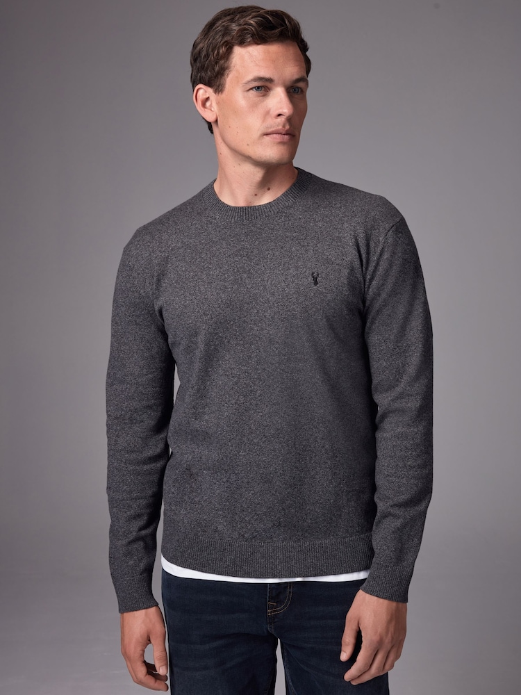 Anthrazitgrau - Baumwollreicher Pullover mit Rundhalsausschnitt in normaler Passform - Bild 1 von 7 Anthrazitgrau - Baumwollreicher Pullover mit Rundhalsausschnitt in normaler Passform - Bild 1 von 7