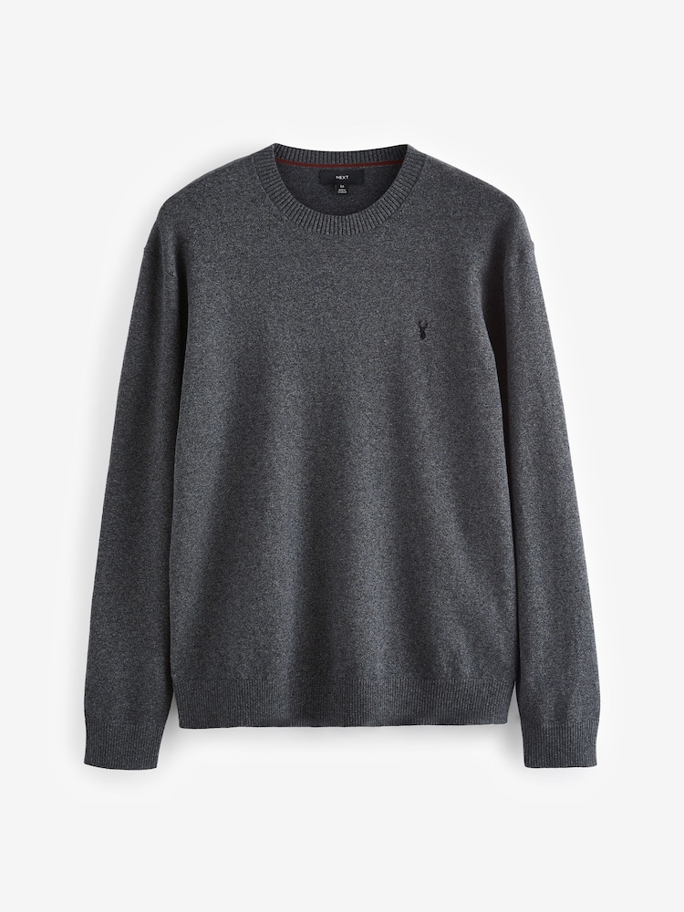 Gris de charbon de bois - Coupe classique Cotton Rich Col rond Pull - Image 6 of 7